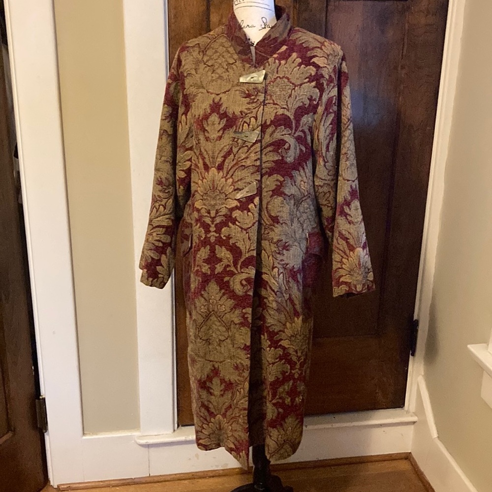IS COLLECTION by Connie-Rich fall colored brocade duster coat. Size medium